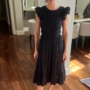 Cleobella Black Midi Dress with Ruffle Sleeves